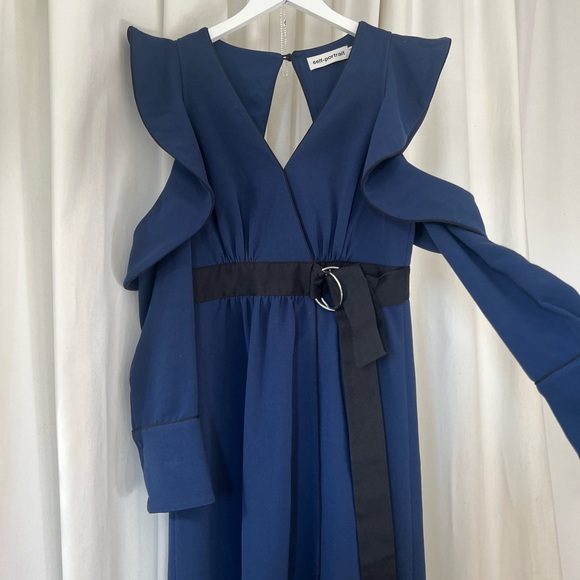 SELF PORTRAIT Blue Belted Ruffle Midi Dress US6 - Picture 5 of 10
